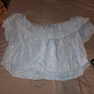 DENIM OFF THE SHOULDERS CROP TOP